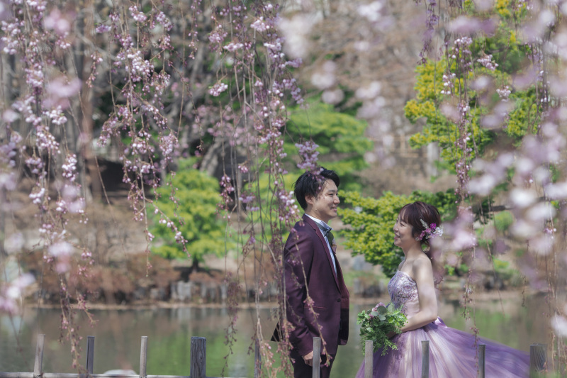 チャペルとさくら、サクラ、桜フォトウェディング