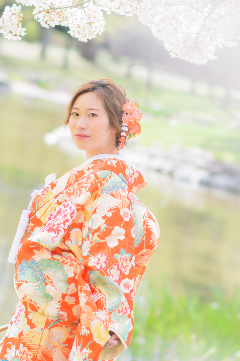 春まち桜フォト和装とチュリップとドレス