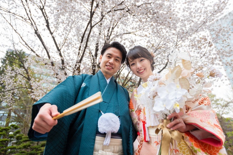 札幌さくら、サクラ、桜フォトウェデイング和装2点ですてきに