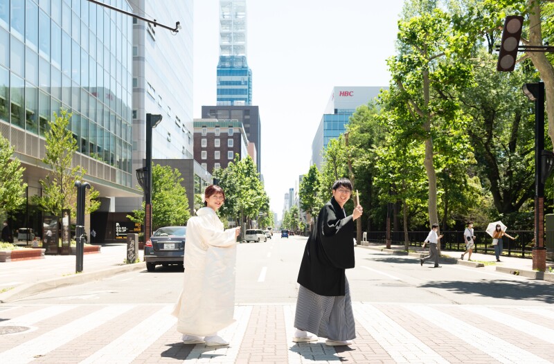 夏、白無垢とカラードレスで撮影