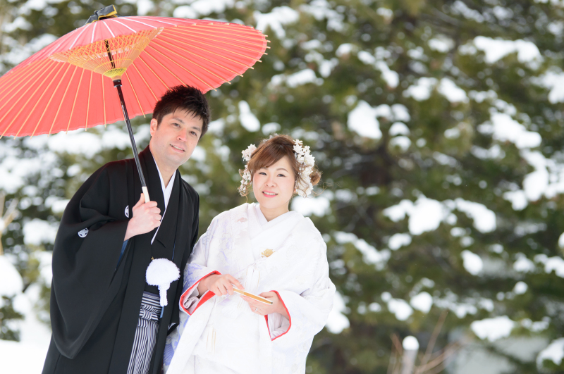 真っ白い雪とチャペル!和装を楽しむその2