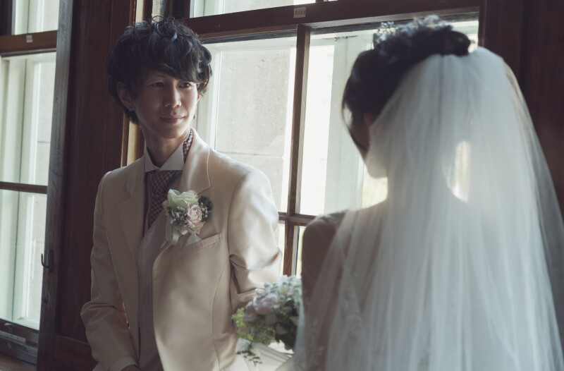 洋館でウェデイングドレス緑の頃のフォトウェデイング