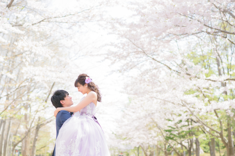 チャペルとさくら、サクラ、桜フォトウェディング
