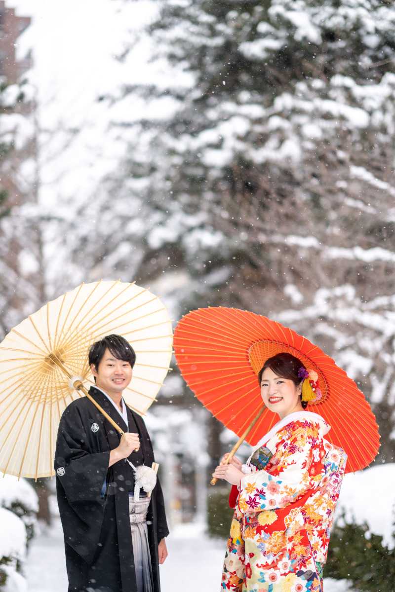 雪の中島公園とモエレ沼公園、赤レンガテラス衣裳3点こんな感じ その1