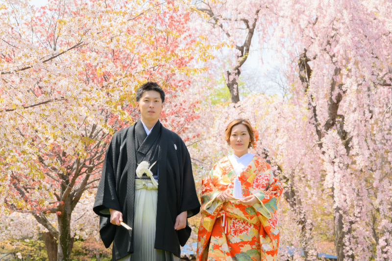 春まち桜フォト和装とチュリップとドレス