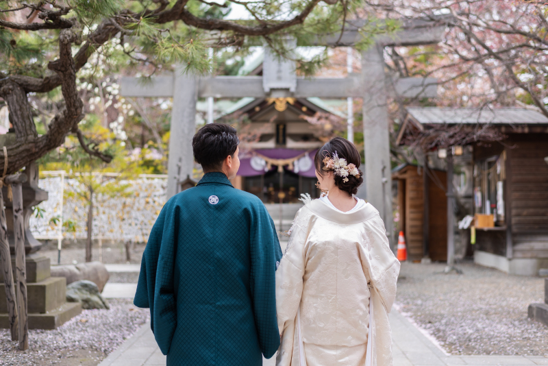 札幌さくら、サクラ、桜フォトウェデイング和装2点ですてきに