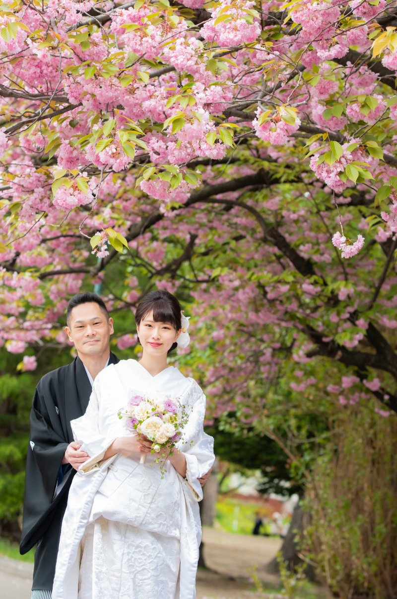 桜、さくら、サクラウェデイングフォト札幌ワンちゃんと一緒に