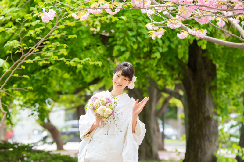 桜、さくら、サクラウェデイングフォト札幌ワンちゃんと一緒に
