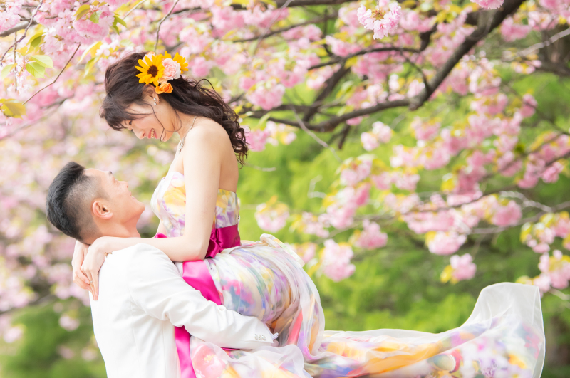 桜、さくら、サクラウェデイングフォト札幌ワンちゃんと一緒に