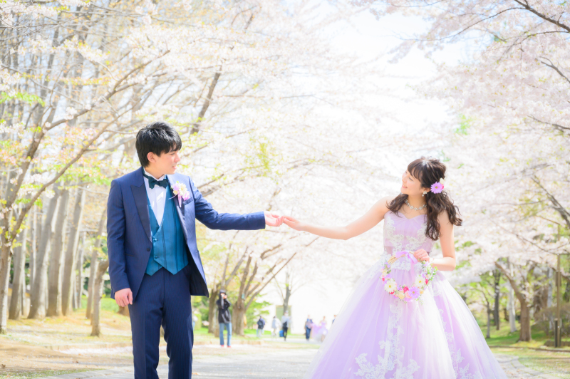 チャペルとさくら、サクラ、桜フォトウェディング