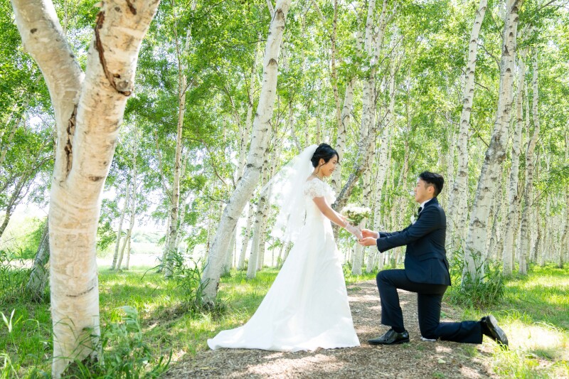 札幌モエレ沼公園緑のが芽吹く頃カラードレスからウェデイングドレスに着替えて移動