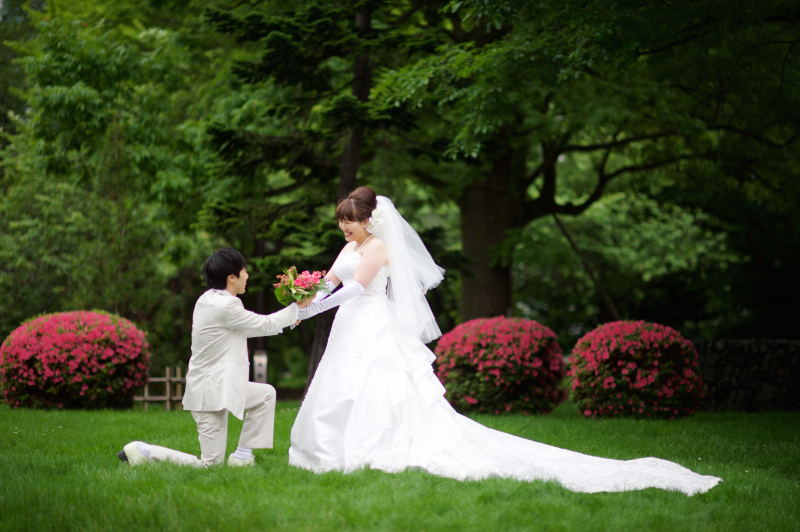 子供と一緒に結婚写真