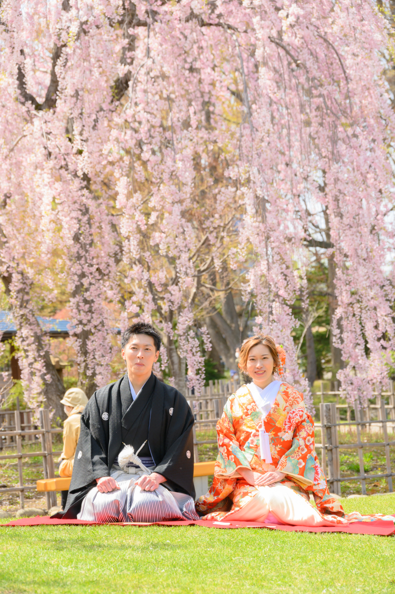 春まち桜フォト和装とチュリップとドレス