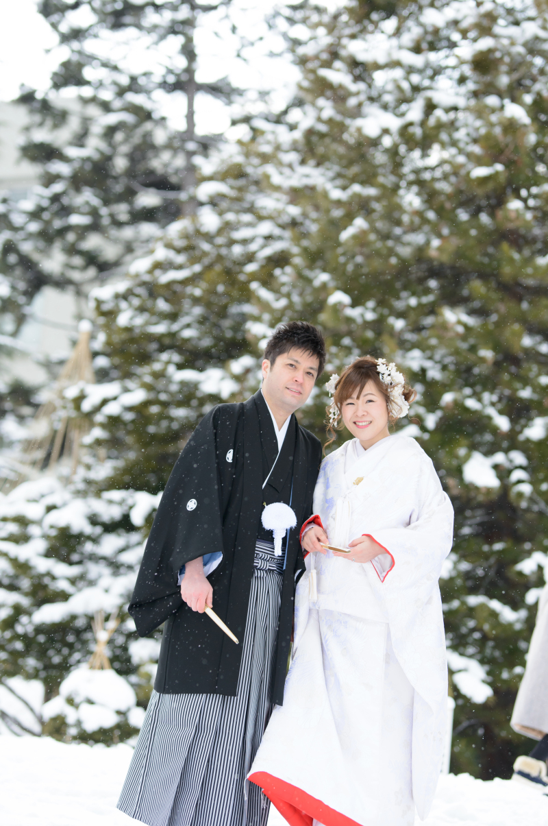 真っ白い雪とチャペル!和装を楽しむその2