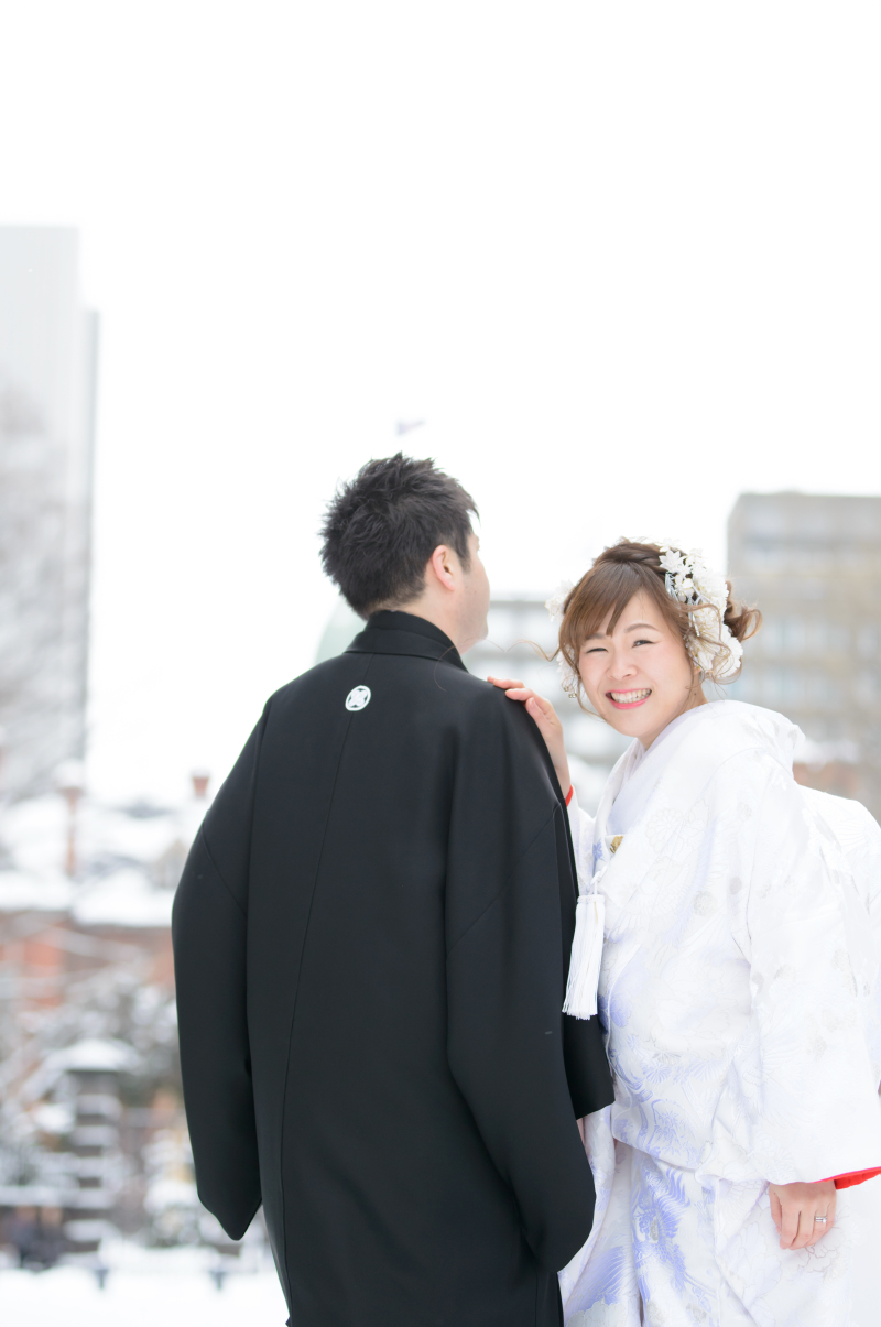 真っ白い雪とチャペル!和装を楽しむその2