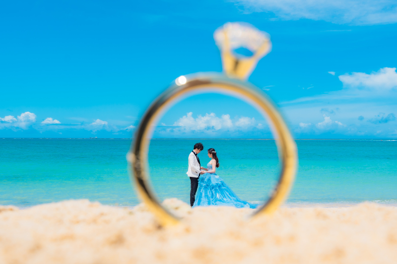 ブルーのドレスでビーチフォト♡