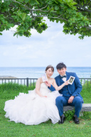 青いビーチからのサンセット