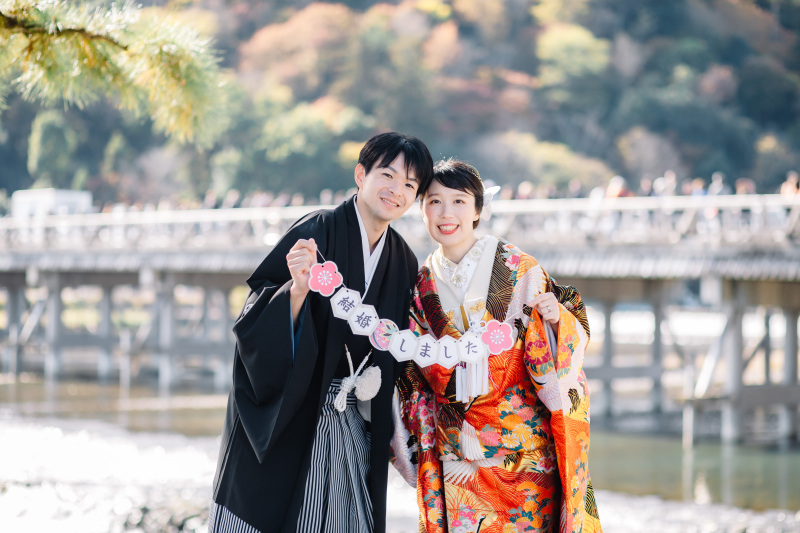 11月下旬の紅葉シーズン前撮り♪|嵐山にて