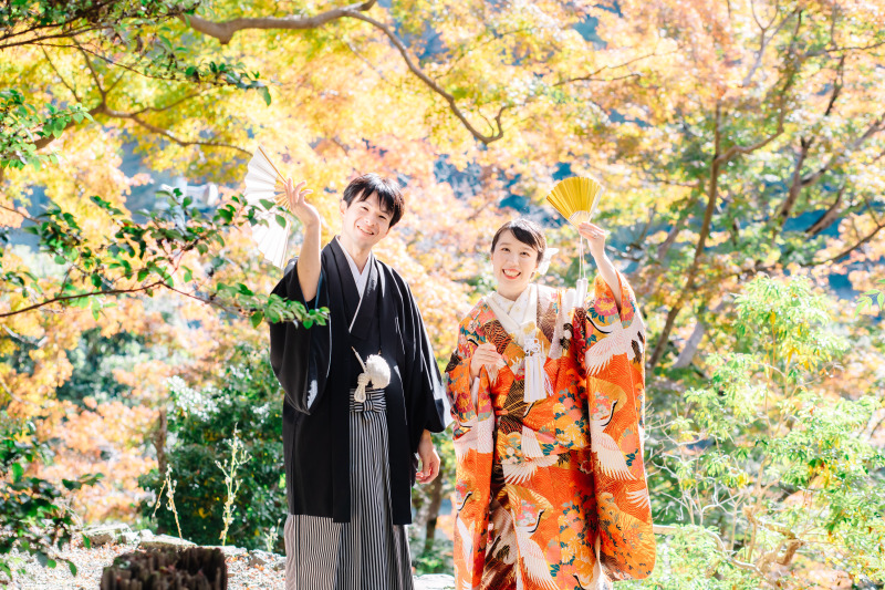 11月下旬の紅葉シーズン前撮り♪|嵐山にて