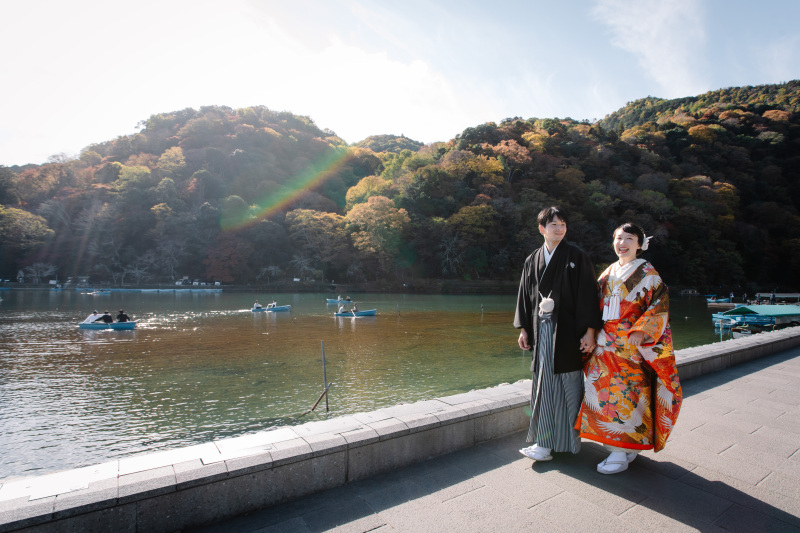 11月下旬の紅葉シーズン前撮り♪|嵐山にて