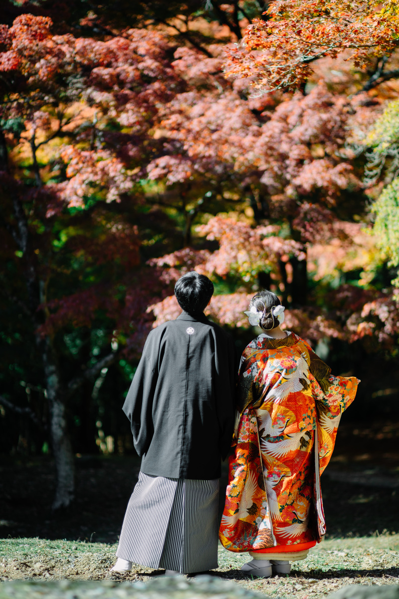 11月下旬の紅葉シーズン前撮り♪|嵐山にて