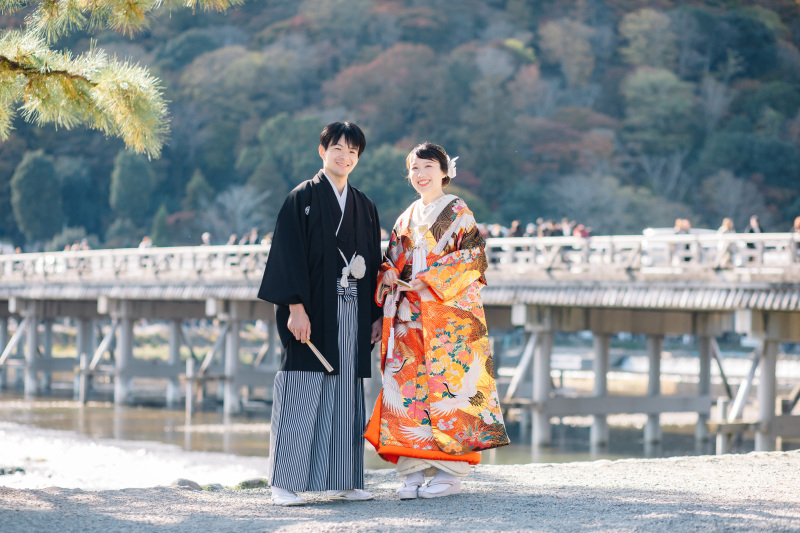 11月下旬の紅葉シーズン前撮り♪|嵐山にて