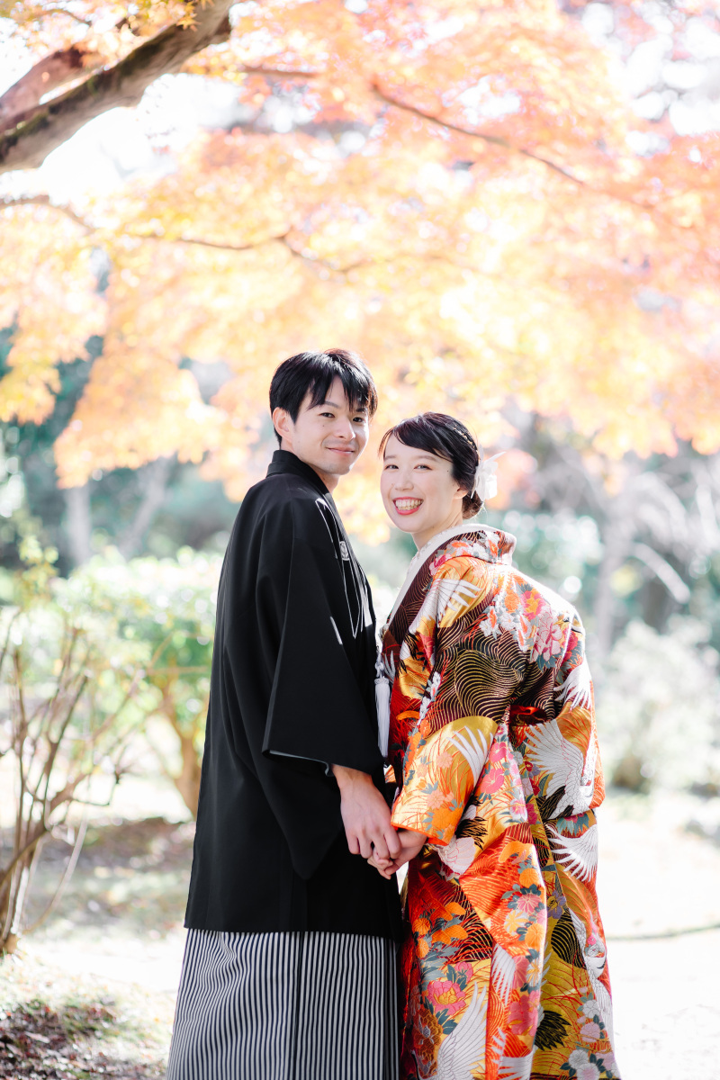 11月下旬の紅葉シーズン前撮り♪|嵐山にて