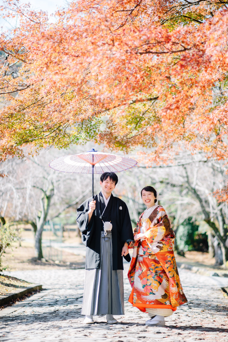 11月下旬の紅葉シーズン前撮り♪|嵐山にて
