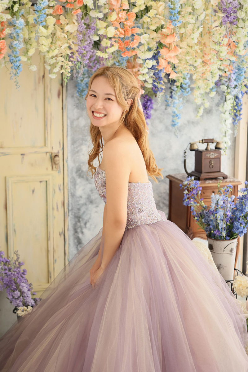 大人可愛い♡ローラアシュレイのラベンダーピンクドレス