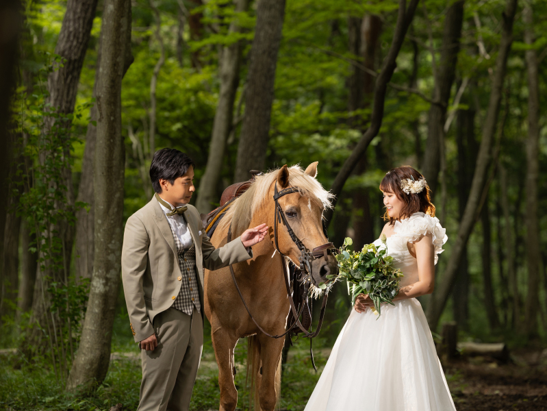 馬・ポニーと触れ合う♡夢のウェディングフォト