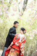 緑に映える♡赤色の”色打掛”