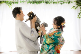 スタジオ撮影でペットちゃんと一緒に