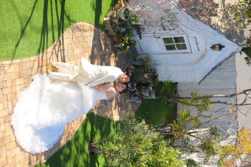 ガーデンで緑に囲まれた撮影