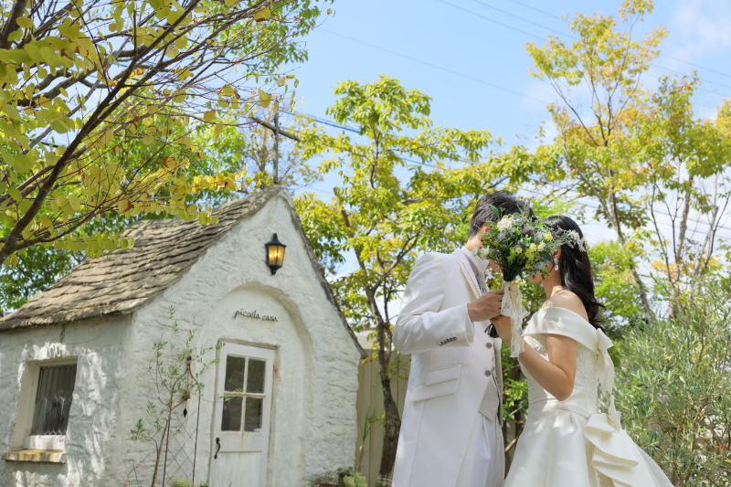 ガーデンで緑に囲まれた撮影