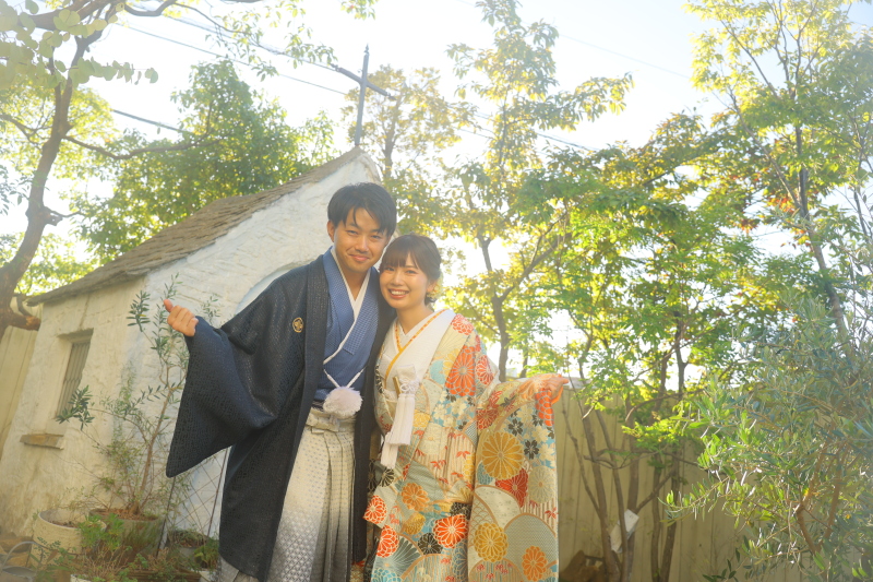 夕方のスタジオで和装撮影