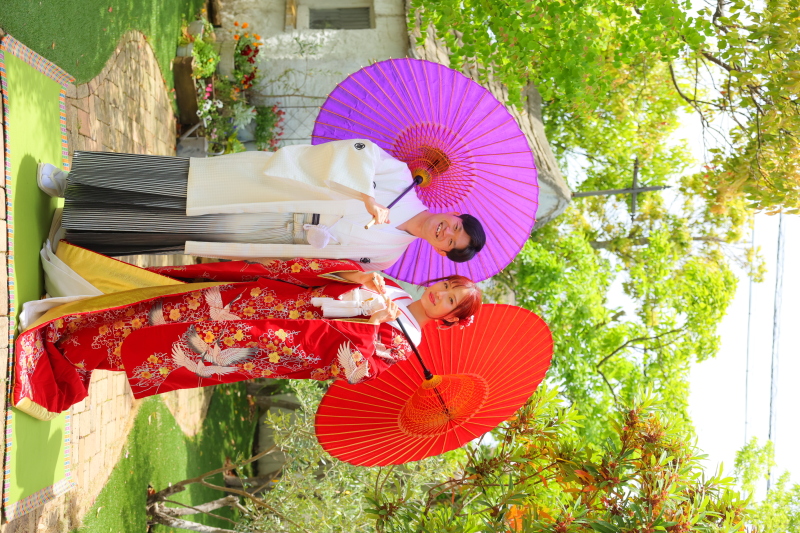 ガーデンで緑に囲まれた撮影