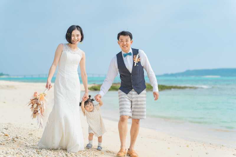 沖縄の海と、ふたりの笑顔(^-^)ビーチを歩くシーン