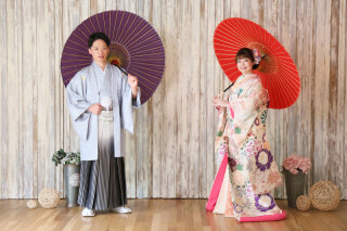 ピンクの色打掛で可愛く♡