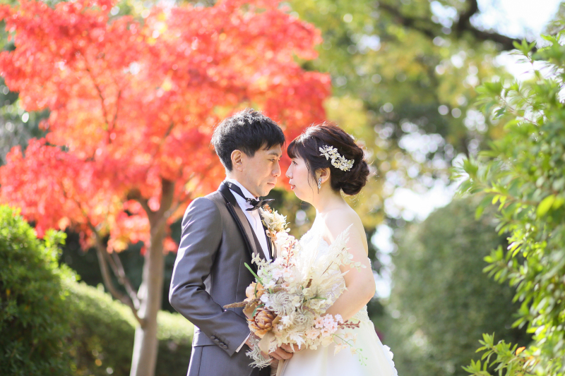 紅葉とドレス