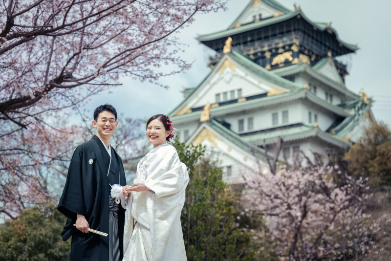 大阪城天守閣と残すフォトウェディング