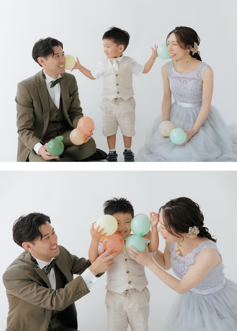 お子様も一緒に楽しく家族でスタジオ撮影♪