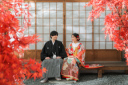 屋内の庭園で紅葉を