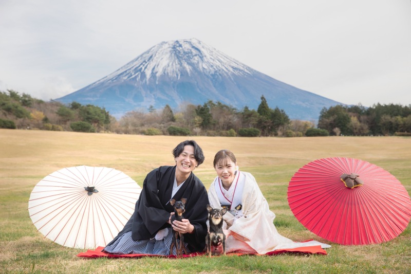 富士山とわんちゃんと和装撮影も