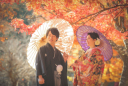 真っ赤に染まる紅葉の結婚写真