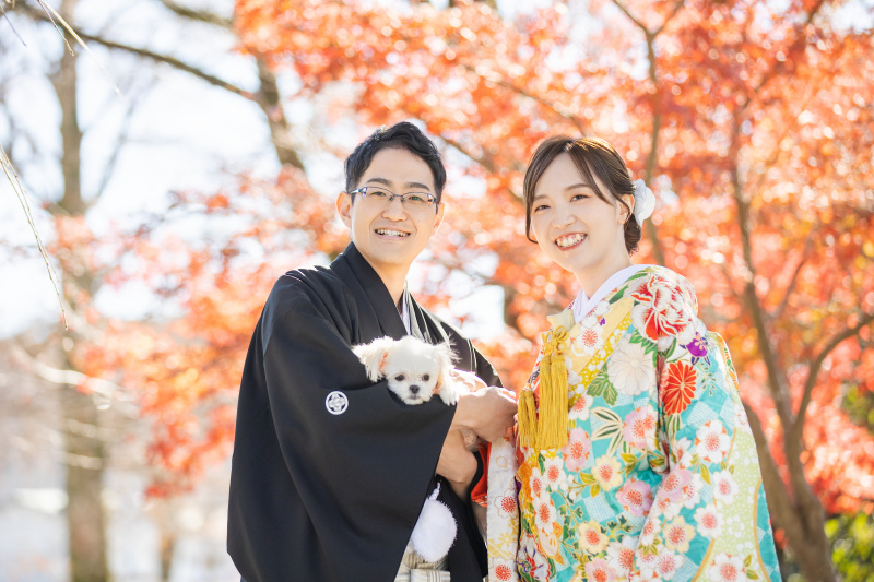わんちゃんも一緒に撮影 和装写真