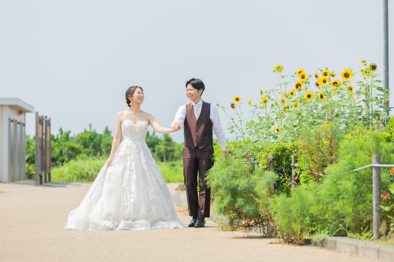 夏らしい緑や海の公園での撮影