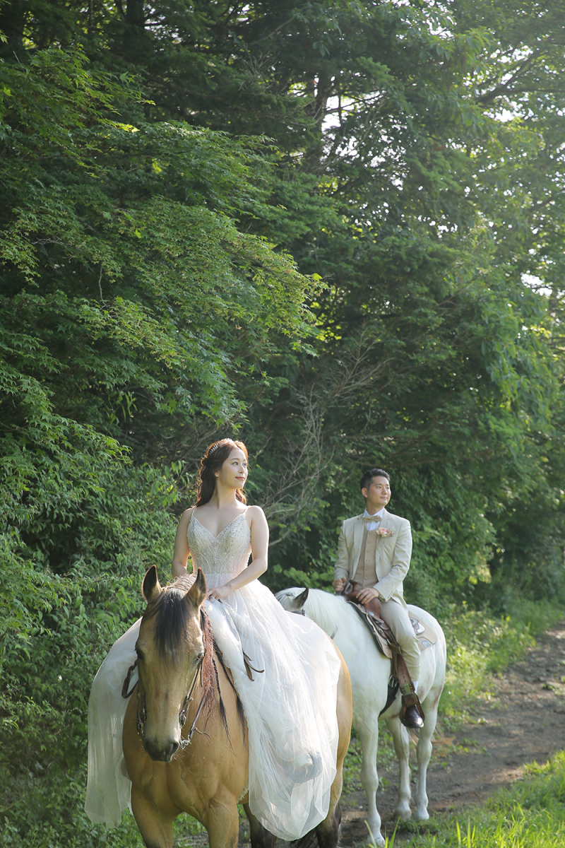 美しい広大なロケーションでの乗馬結婚写真