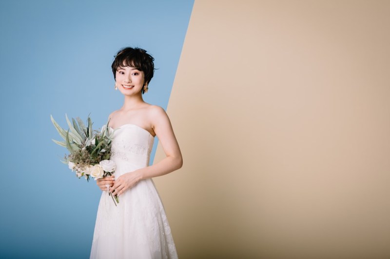 おしゃれな撮影にグリーンブーケを添えて・・