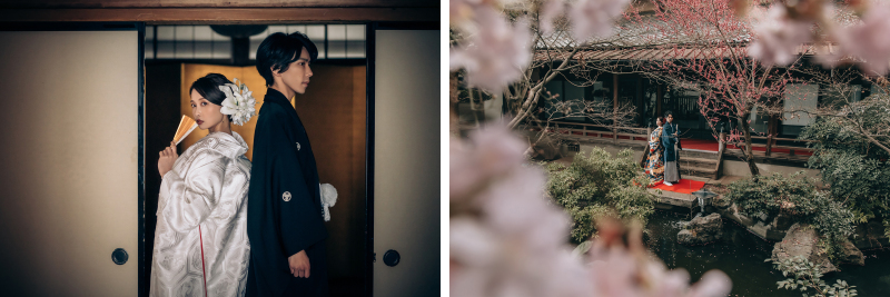 神社の境内で和装フォト＊