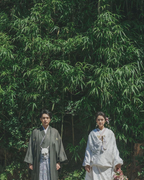 竹林の前での一枚。